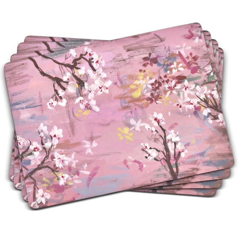 Pimpernel Blooming Dogwood Placemats, Set of 4 (15.7" x 11.7") â€“ Cork-Backed Rectangular Boards with Floral Artwork, Lacquered Surface, Heat & Stain Resistant Decorative Table Mats for Dining - Image 1